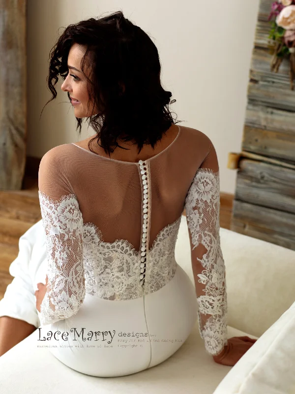 Off-Shoulder Lace Wedding Dress with Long Sleeves