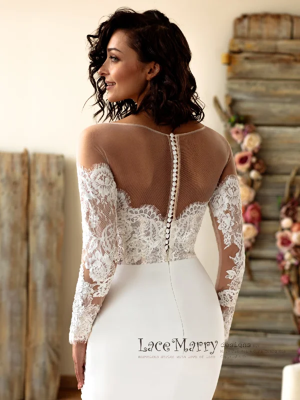 Off-Shoulder Lace Wedding Dress with Long Sleeves