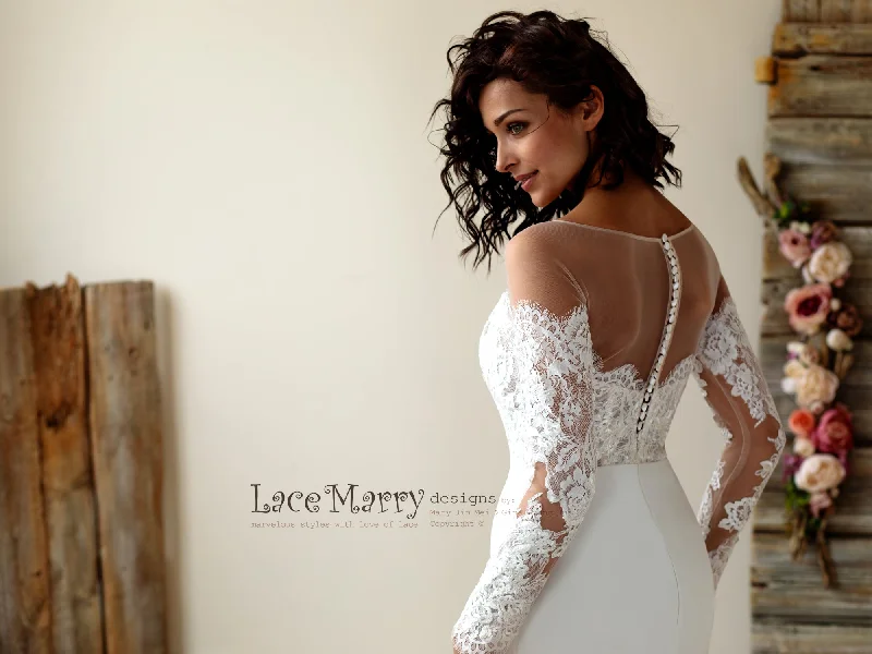 Off-Shoulder Lace Wedding Dress with Long Sleeves