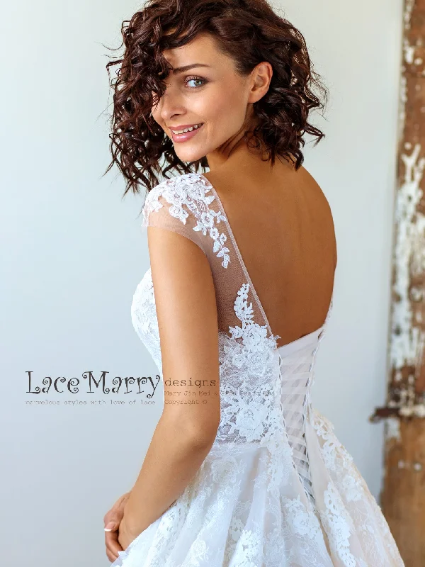 Princess Lace Wedding Dress with Ivory Floral Appliqués