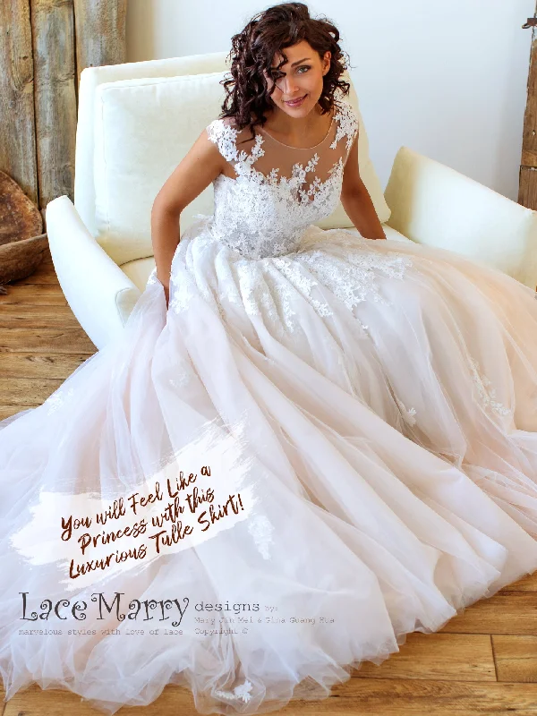 Princess Lace Wedding Dress with Ivory Floral Appliqués