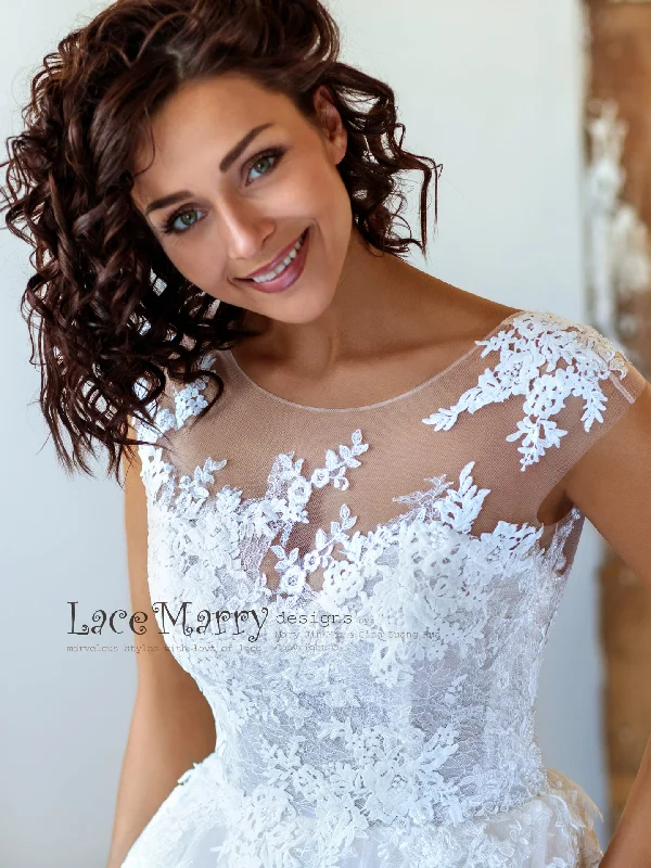 Princess Lace Wedding Dress with Ivory Floral Appliqués