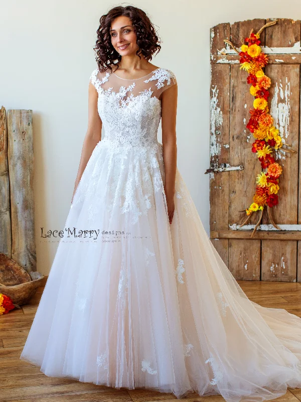 Princess Lace Wedding Dress with Ivory Floral Appliqués