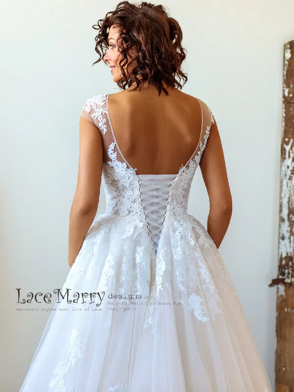 Princess Lace Wedding Dress with Ivory Floral Appliqués