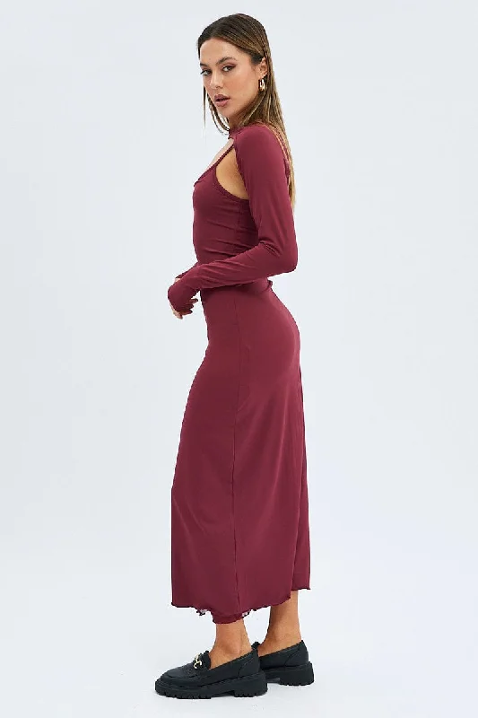 Red Shrug & Dress Set Long Sleeve Maxi Bodycon Jersey