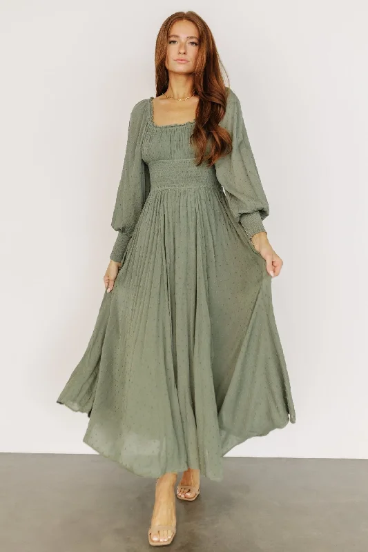 Renata Dot Maxi Dress | Dusty Olive