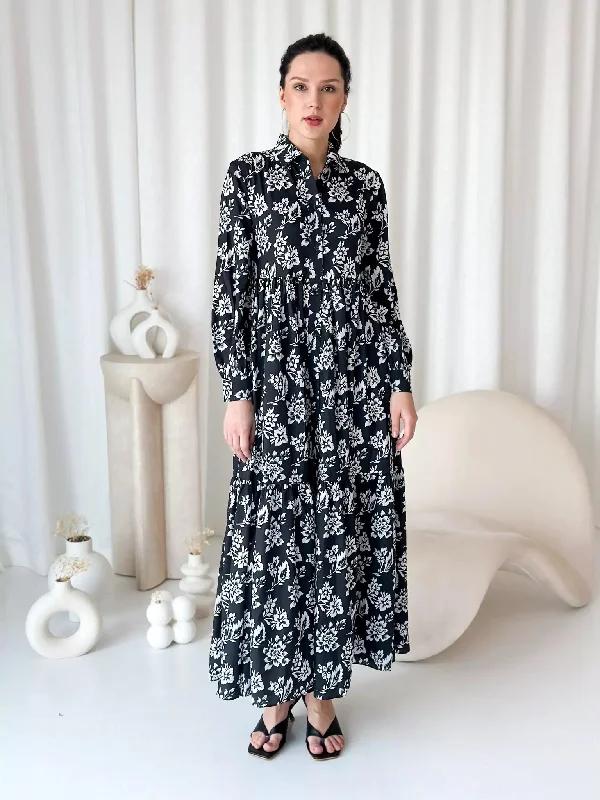 Ruby Radiance Black Floral Dress