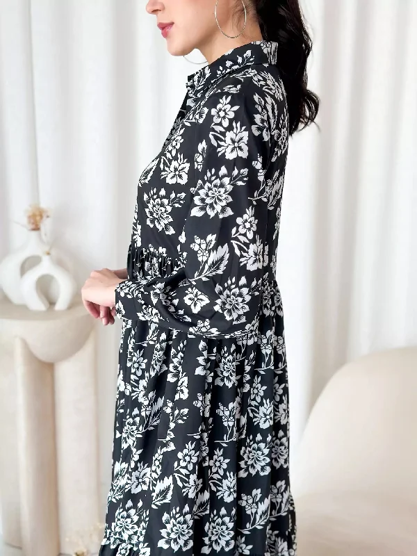 Ruby Radiance Black Floral Dress