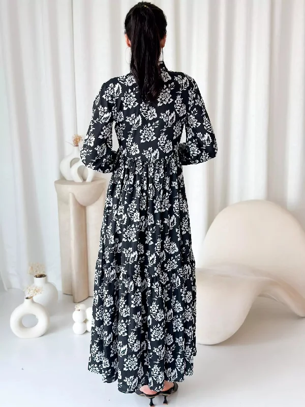 Ruby Radiance Black Floral Dress