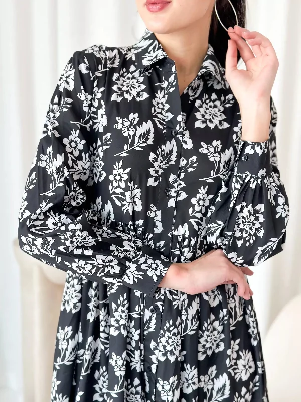 Ruby Radiance Black Floral Dress