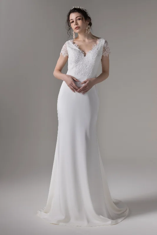 Sheath Sweep-Brush Train Elastic Cloth Wedding Dress CW2657