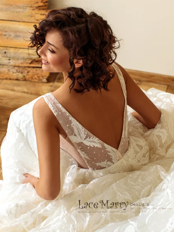 Sparkling Lace Wedding Dress with V Neckline