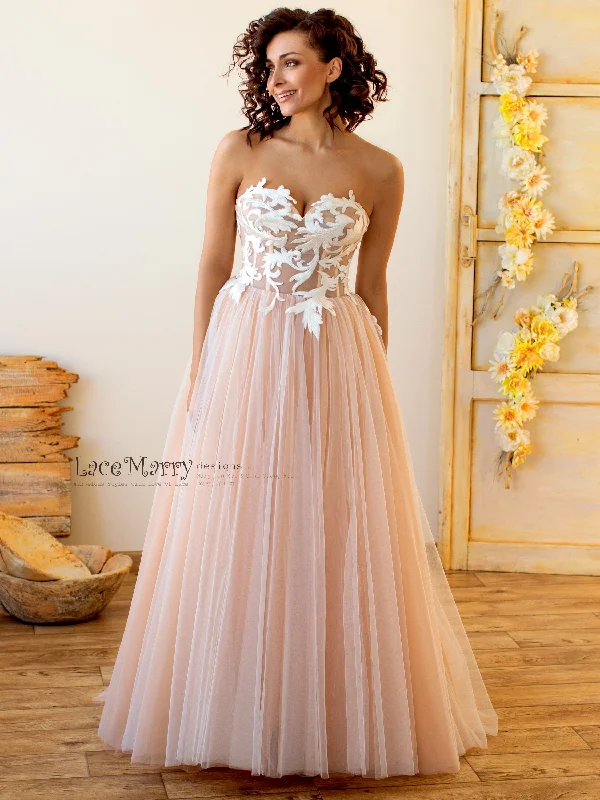 Swirl Lace Strapless Wedding Dress with Corset Back