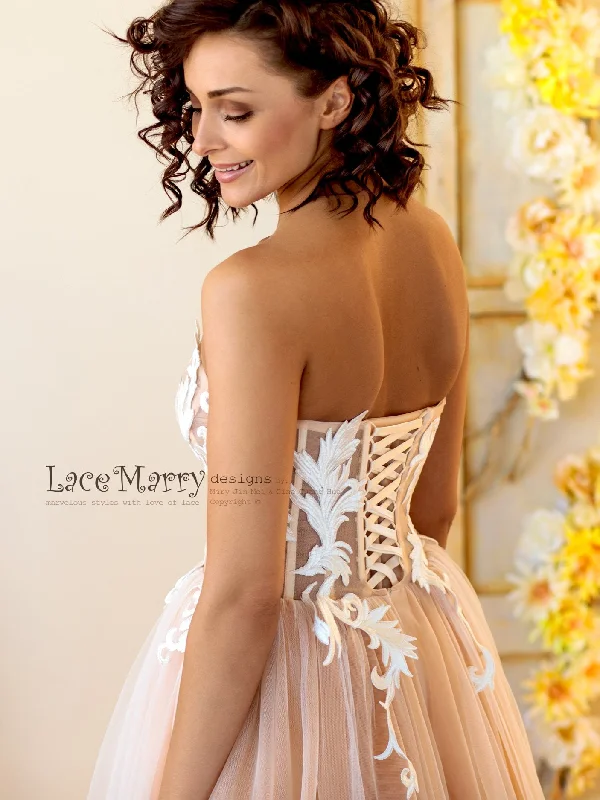 Swirl Lace Strapless Wedding Dress with Corset Back