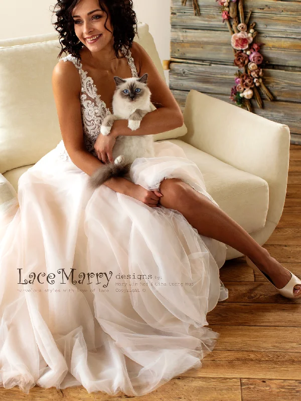 Swirl Lace Wedding Dress with Intricate Pearl Beading