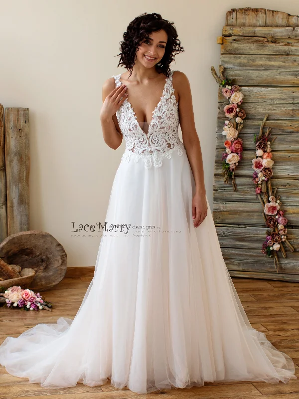 Swirl Lace Wedding Dress with Intricate Pearl Beading