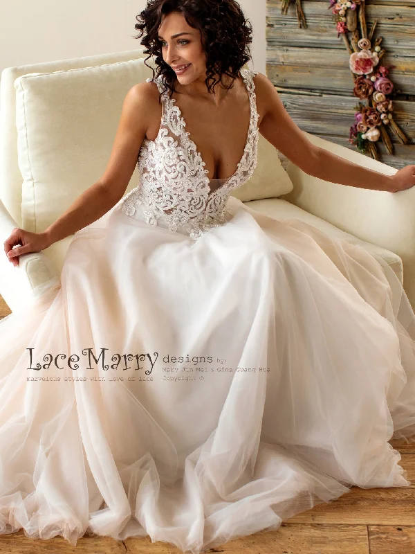 Swirl Lace Wedding Dress with Intricate Pearl Beading