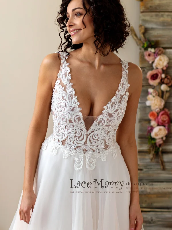 Swirl Lace Wedding Dress with Intricate Pearl Beading