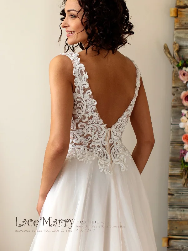 Swirl Lace Wedding Dress with Intricate Pearl Beading