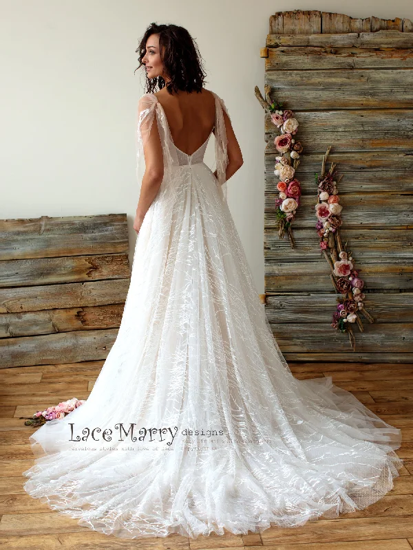 Unique Lace Wedding Dress with A-Line Skirt