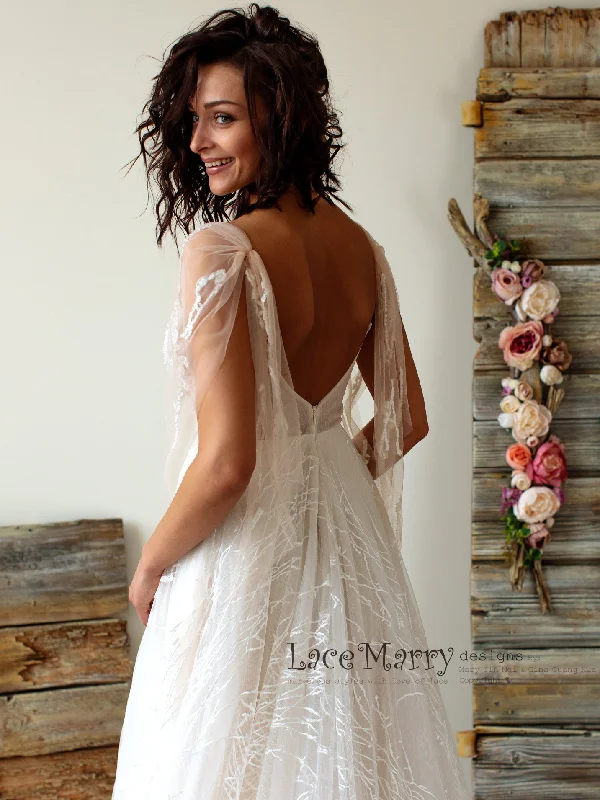 Unique Lace Wedding Dress with A-Line Skirt