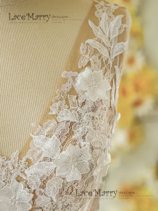 3D Lace Boho Wedding Dress with Sheer Nude Top