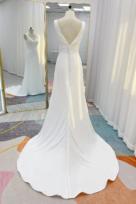 A-Line Court Train Crepe Wedding Dress CW3231