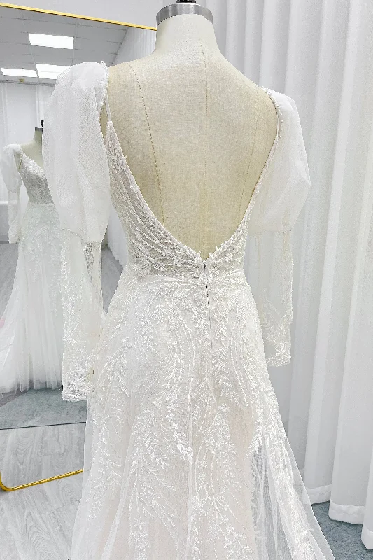 A-Line Court Train Lace Tulle Wedding Dress CW3243