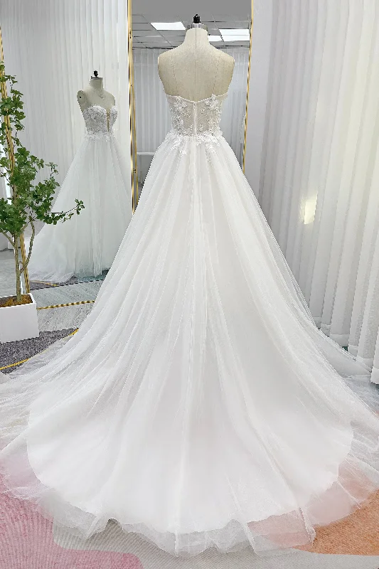 A-Line Court Train Lace Tulle Wedding Dress CW3245