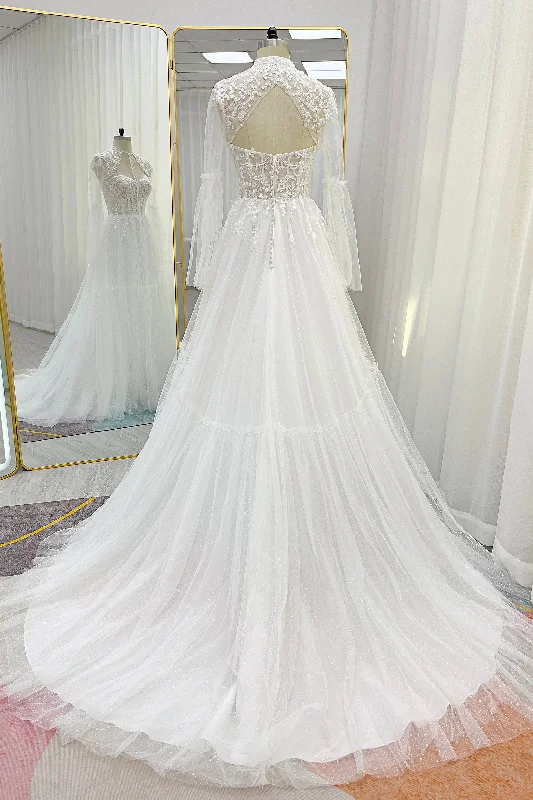 A-Line Court Train Lace Tulle Wedding Dress CW3263