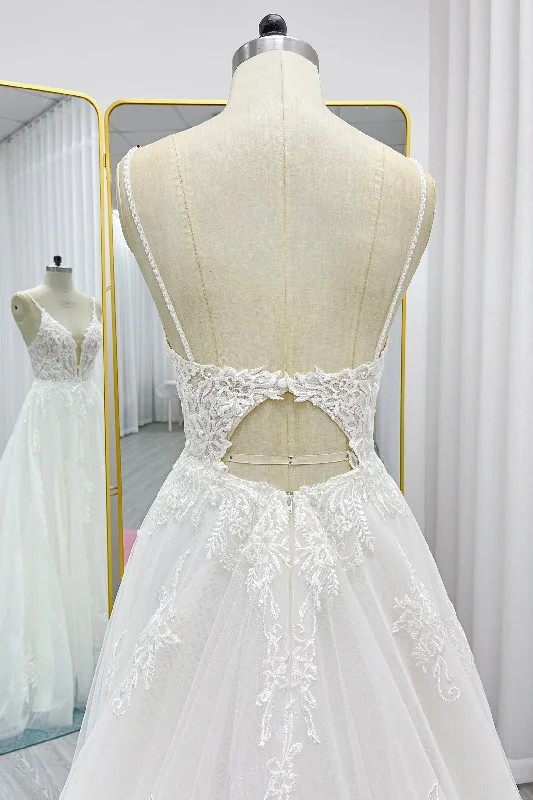 A-Line Court Train Lace Tulle Wedding Dress CW3268