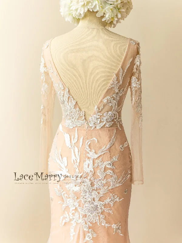 Amazing Lace Wedding Dress with Handmade Beading and Long Sleeves