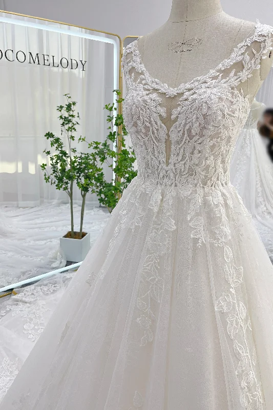 Ball Gown Cathedral Train Lace Tulle Wedding Dress CW3259