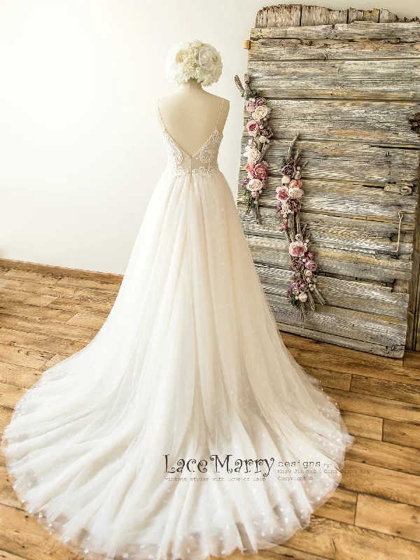 Beautiful Summer Wedding Dress with Beaded Swirl Lace