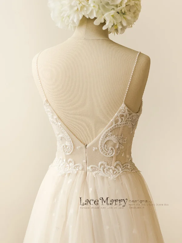 Beautiful Summer Wedding Dress with Beaded Swirl Lace