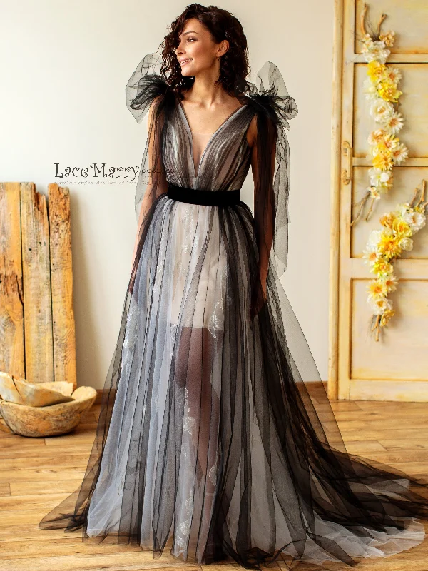 Black Tulle Ombre Wedding Dress