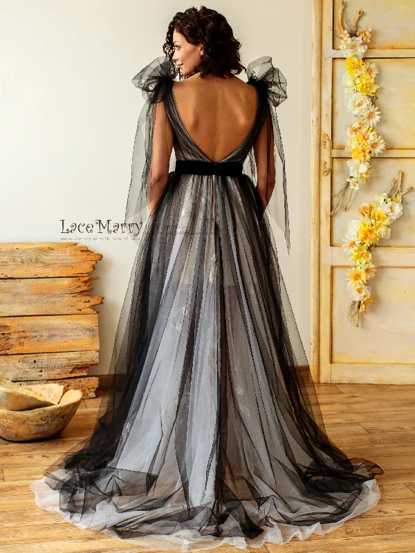 Black Tulle Ombre Wedding Dress