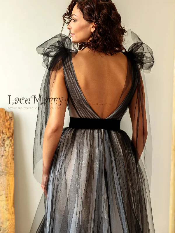 Black Tulle Ombre Wedding Dress