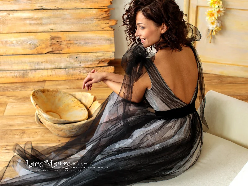 Black Tulle Ombre Wedding Dress