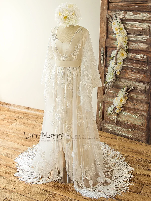 Bohemian Lace Wedding Dress in Kaftan Style