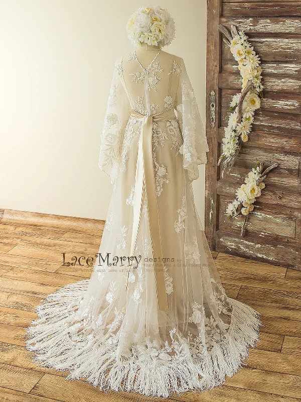 Bohemian Lace Wedding Dress in Kaftan Style