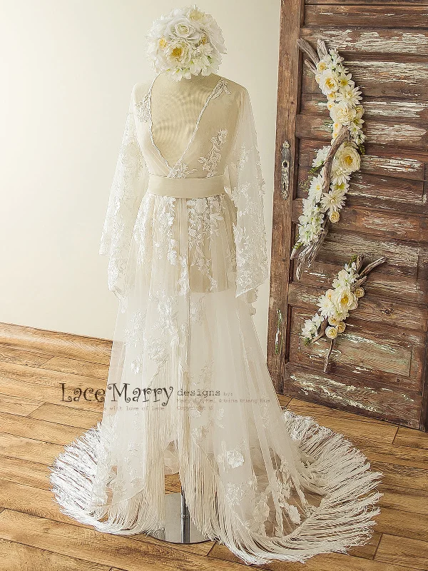 Bohemian Lace Wedding Dress in Kaftan Style