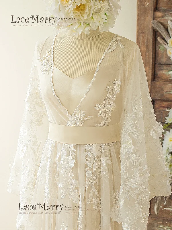 Bohemian Lace Wedding Dress in Kaftan Style