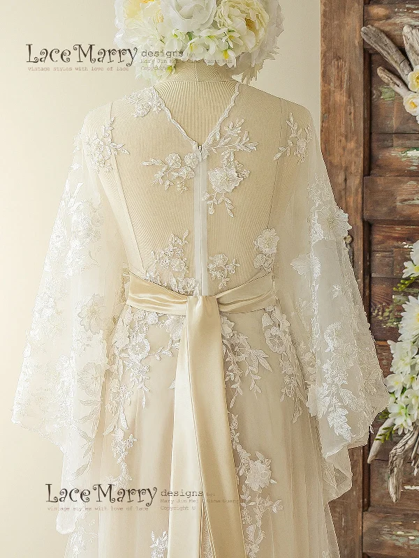 Bohemian Lace Wedding Dress in Kaftan Style