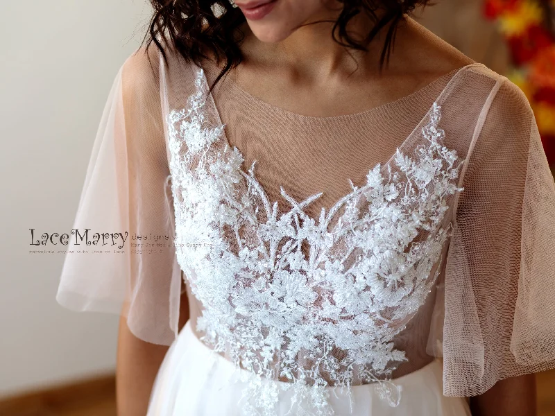 Bohemian Tulle Wedding Dress in Nude Color