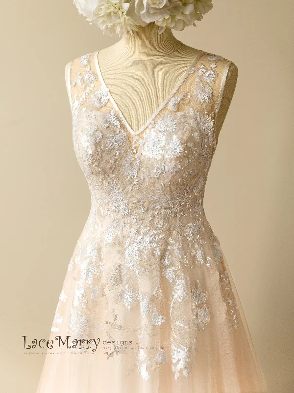 Boho Wedding Dress with Sparkly Ivory Flower Applique