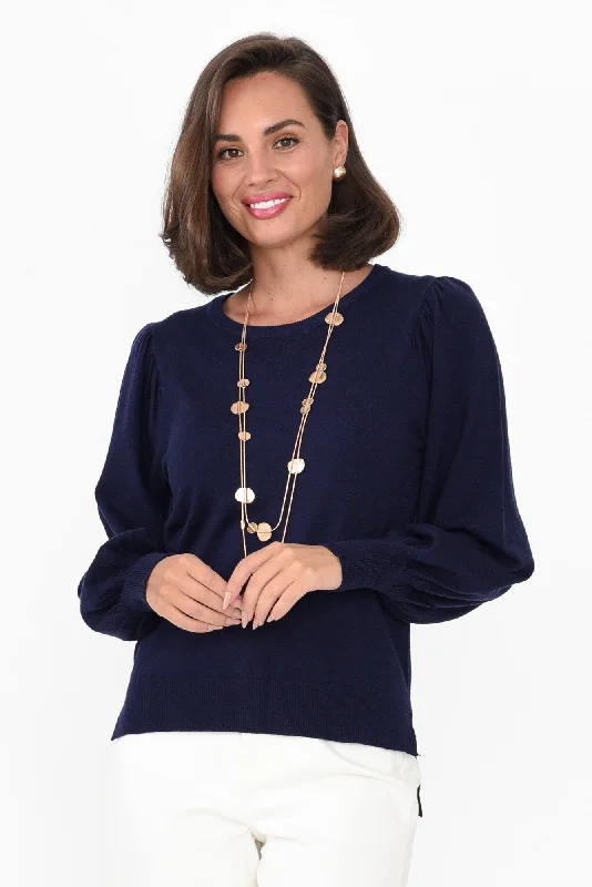 Charlotte Navy Cuffed Knit Jumper