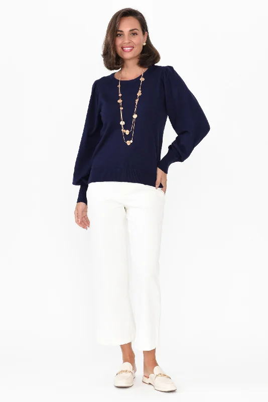 Charlotte Navy Cuffed Knit Jumper