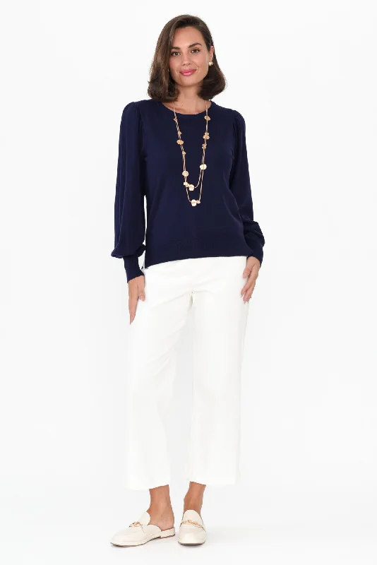 Charlotte Navy Cuffed Knit Jumper