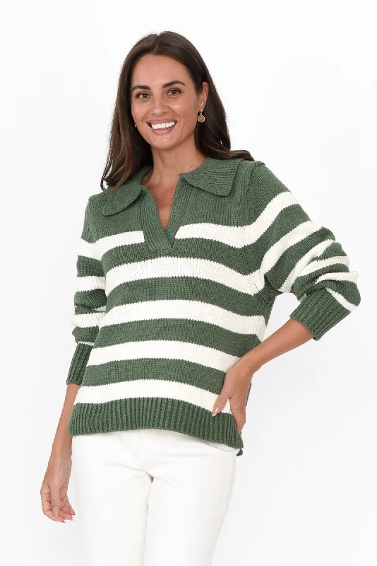 Cutler Khaki Stripe Knit Jumper